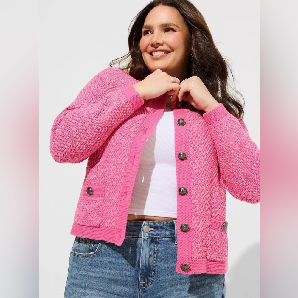 Torrid Pink Button Up Cardigan Sweater Textured - Gin Fizz - NWT